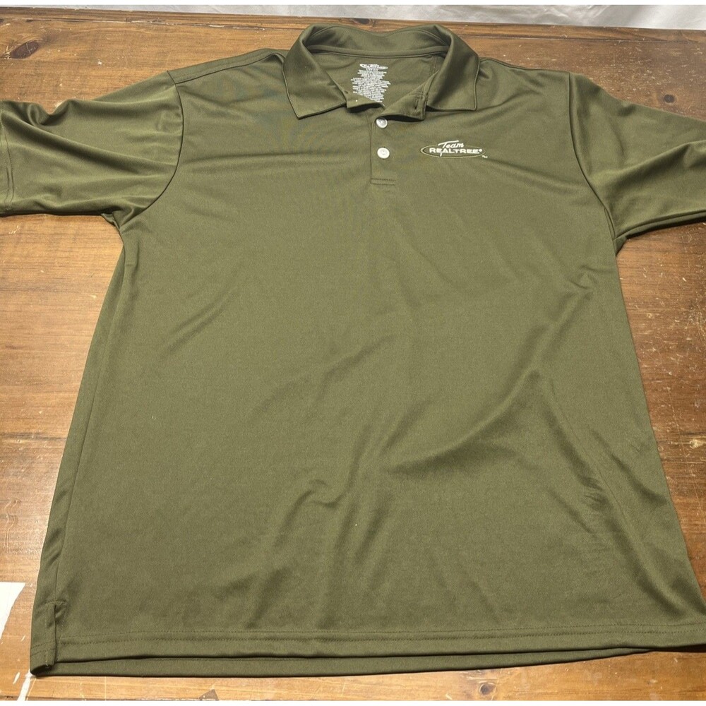 TEAM REALTREE POLO SHIRT, L(42-44)OLIVE GREEN WITH TEAM REALTREE LOGO ON FRONT